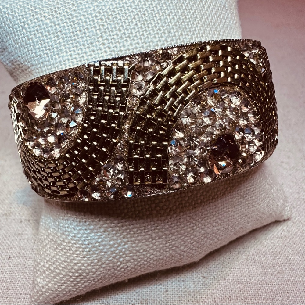 Chamak By Priya | Bracelet | Wide Crystal Bracelet in Gold - Picture 11 of 16
